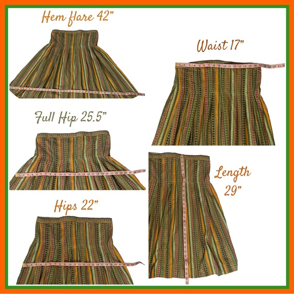 Rare Free People Vintage Deadstock Striped A-line Skirt NWT NOS Sz 12 Chartreuse - Picture 16 of 16